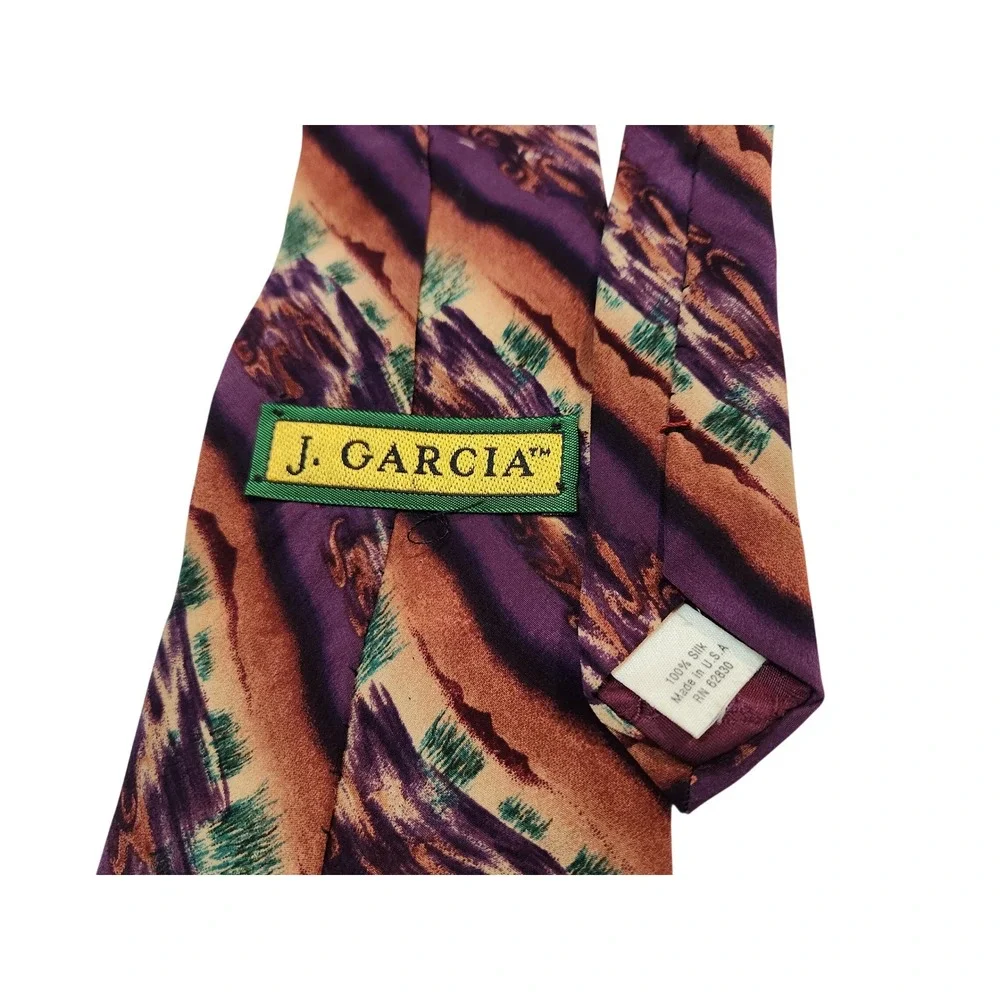 J Garcia Mens Silk Tie Purple Brown Abstract Art Pattern Necktie 4 x 60 USA - Picture 3 of 3